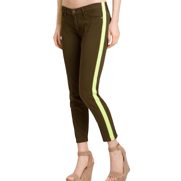 HUDSON Loulou green tuxedo glo-stripe skinny cropped jeans 24 like new - Picture 1 of 9
